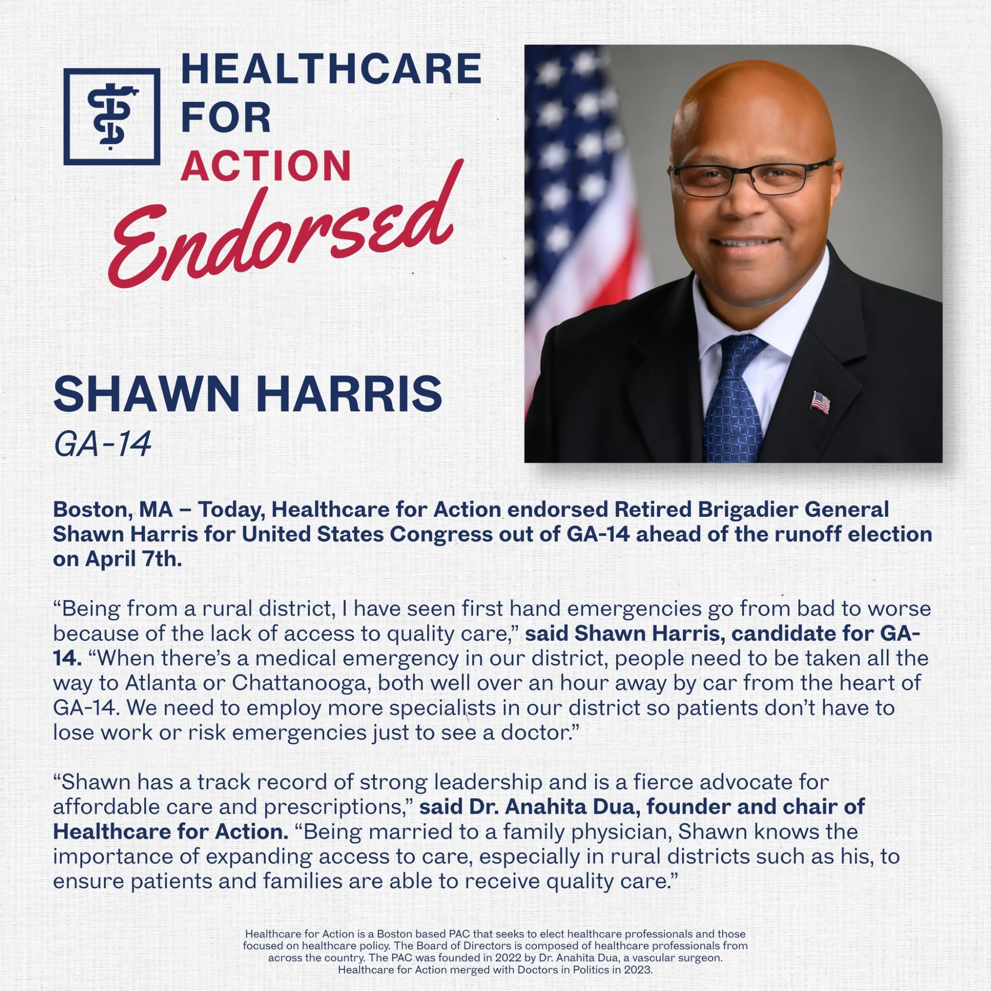 HEALTHCARE FOR ACTION PAC ENDORSES SHAWN HARRIS FOR GA-14